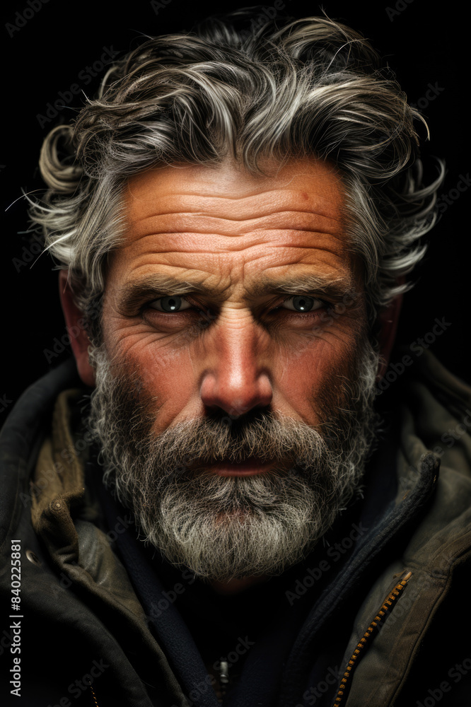 Mysterious face portrait of middle-aged man with beard Mysterious face portrait of middle-aged man with beard