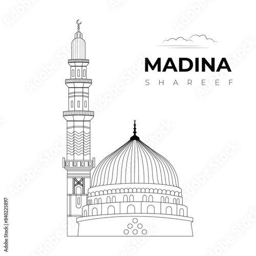 Madinah mosque line art vector illustration