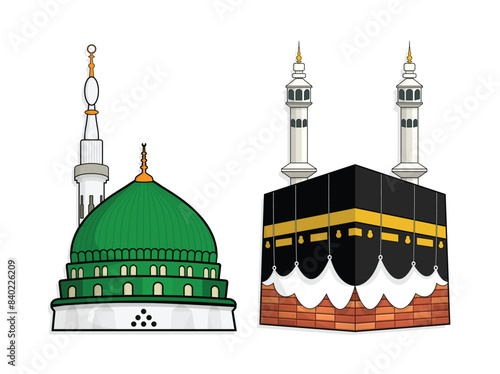 Mecca and madina the prophet's mosque, hajj and umrah, vector illustration