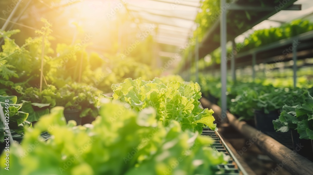Healthy Hydroponic Lettuce in a Well-Lit Greenhouse Healthy Hydroponic Lettuce in a Well-Lit Greenhouse