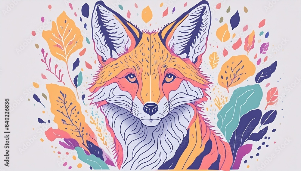 Fototapeta premium Fox animal portrait, artistic effect, colorful, closeup