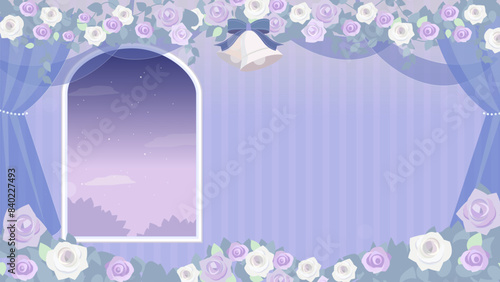 紫色の薔薇と鐘の背景素材_夜