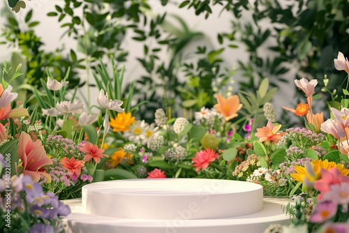 Wallpaper Mural A white podium sits in a lush garden surrounded by colorful flowers Torontodigital.ca