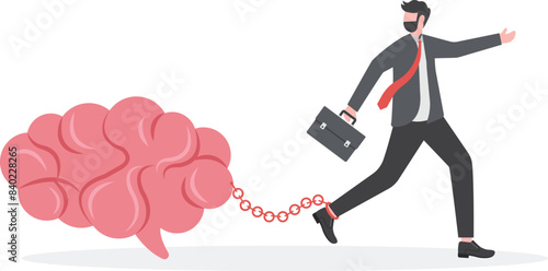 fixed mindset, businessman whose feet are chained  a brain,

