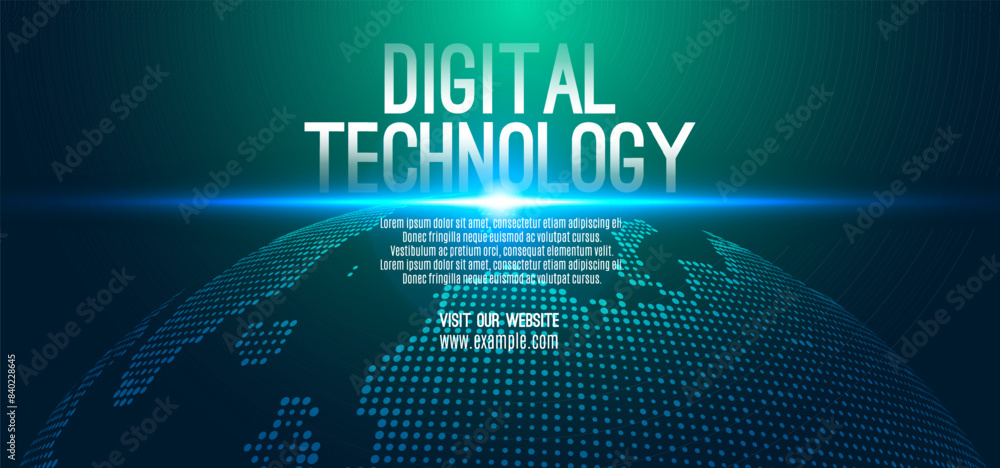 Fototapeta premium Digital technology speed connect blue green background, cyber nano information, abstract communication, innovation future tech data, internet network connection, Ai big data, line dot illustration 3d