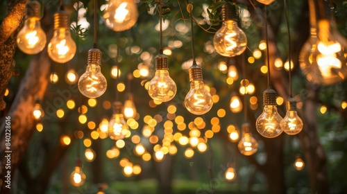 Twinkling lights weave magic among forest trees