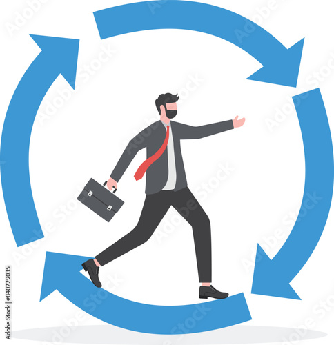 Working habit, life cycle or daily routine behavior, agile development, discipline or working efficiency, procedure or process to success concept, businessman running on habit circle arrow diagram.

