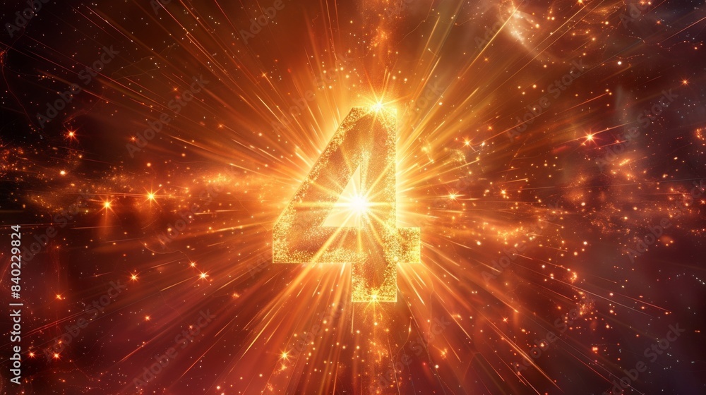 Fototapeta premium Number 4 in numerology. Ethereal number four on rays of mystical light background