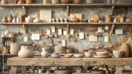 Wallpaper Mural Artisan Pottery and Ceramics Handcrafted Elegance with Blank Business Cards for Personalization in a Creative Studio Setting Torontodigital.ca