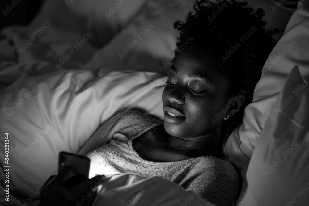 A person lying in bed holding a smartphone A person lying in bed holding a smartphone