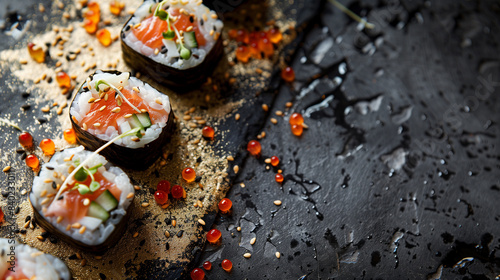 elegant sushi with salmon, fresh sushi luxury photo