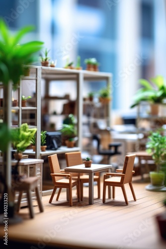 A small table and chairs set on a wooden surface  ideal for dollhouse or diorama scenes