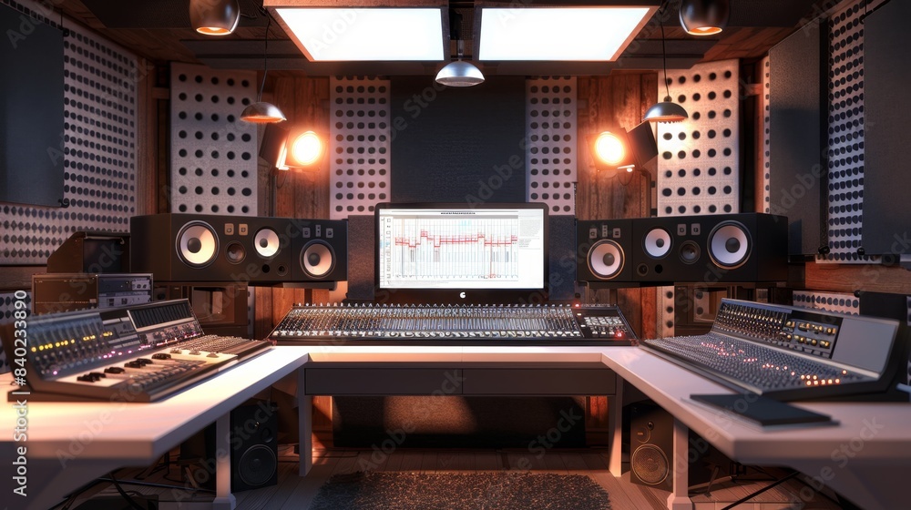 Immersive Sound Professional Audio Mixing Studio with Blank Business Cards Mixing Boards Monitors and Headphones Immersive Sound Professional Audio Mixing Studio with Blank Business Cards Mixing Boards Monitors and Headphones