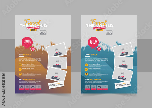 Creative travel or holiday flyer template design layout