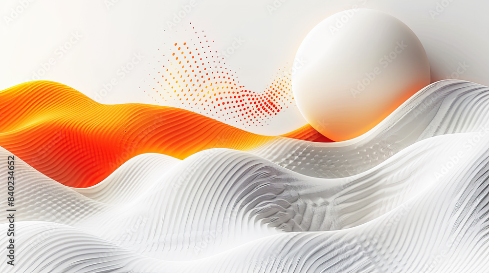 Abstract Orange and White Waves Background 3D Render with Sphere and ...
