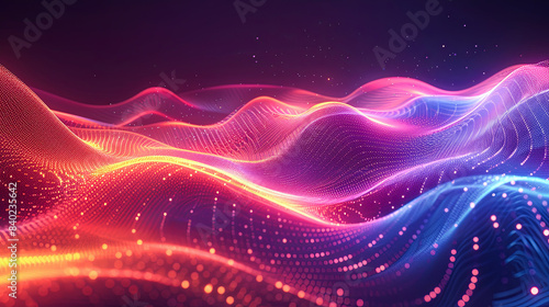 Abstract Colorful Digital Wave Background with Flowing Particles and Glowing Lights Perfect for Technology Designs and Futuristic Concepts