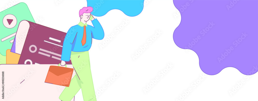 Obraz premium Marketing planning business characters flat vector concept operation hand drawn illustration