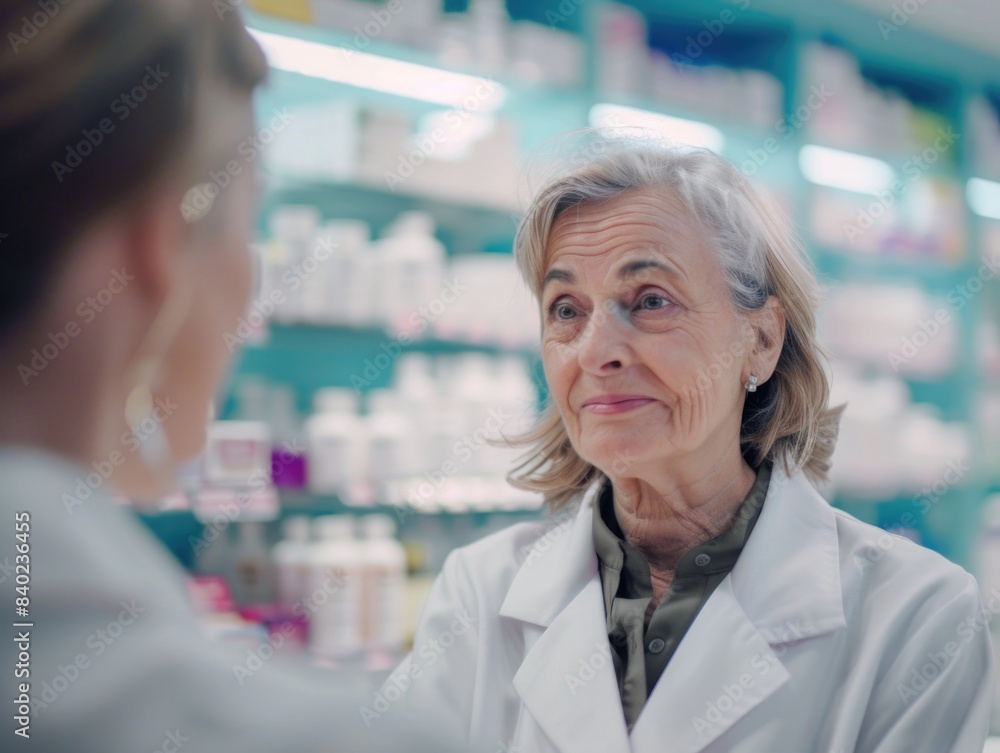 Two women in white lab coats discussing patient information, suitable for use in healthcare and medical contexts Two women in white lab coats discussing patient information, suitable for use in healthcare and medical contexts