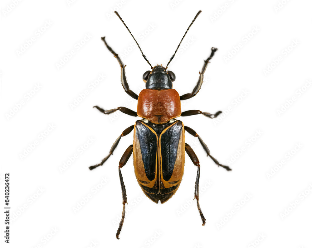 Naklejka premium A vibrant ground beetle stands out with its detailed features and contrast against a white background