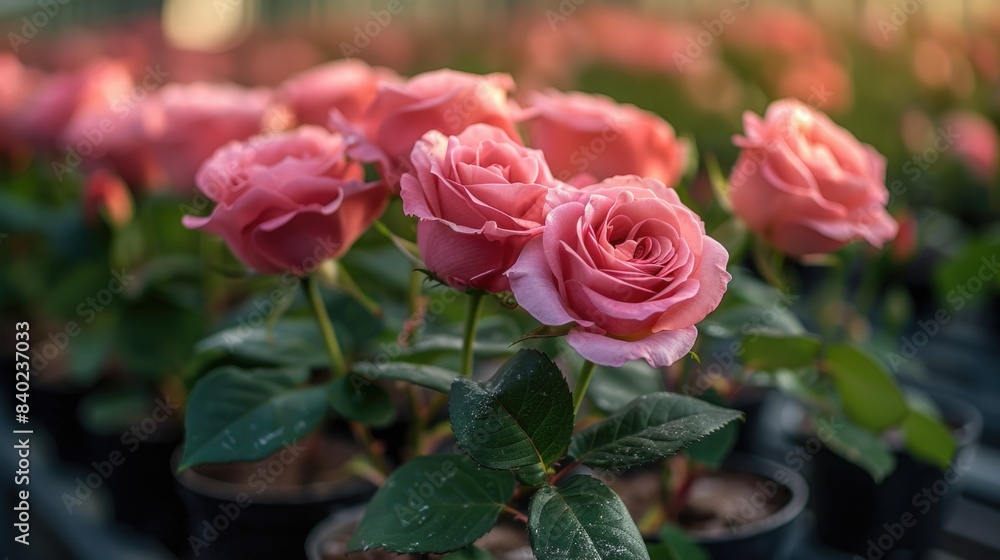 Rose bushes in a greenhouse Rose bushes in a greenhouse