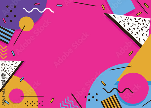 Aesthetic background with a 1990s theme featuring blue, pink, purple, lime green, and yellow colors
