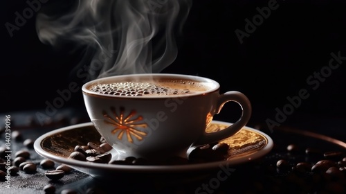 A warm cup of coffee with steam rising from the surface  perfect for a cozy morning or afternoon pick-me-up