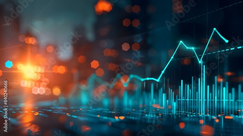 A graph with a blue background and orange lines. The graph is showing a downward trend. The image has a mood of uncertainty and instabi