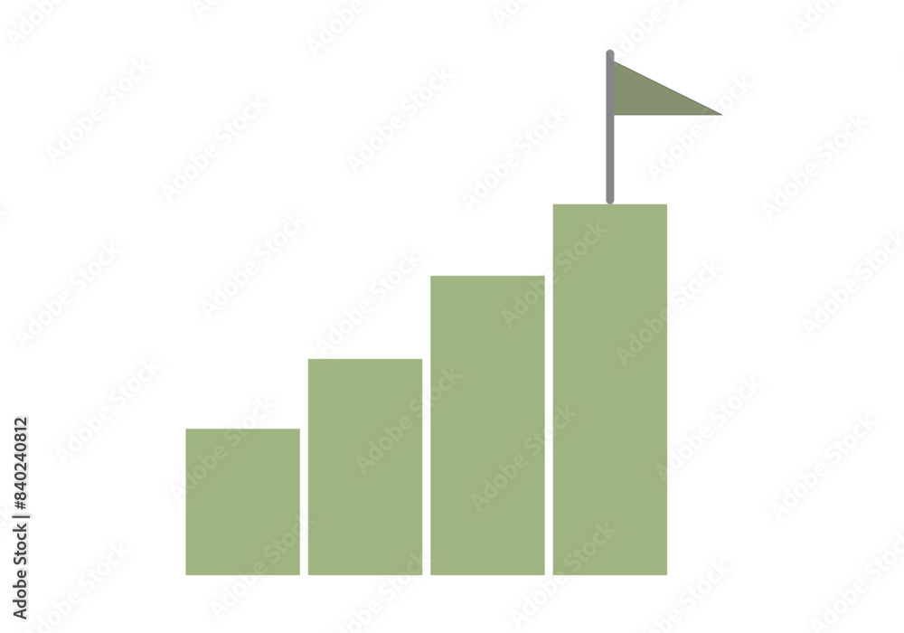 Gráfico verde en crecimiento con meta en bandera verde. Gráfico verde en crecimiento con meta en bandera verde.