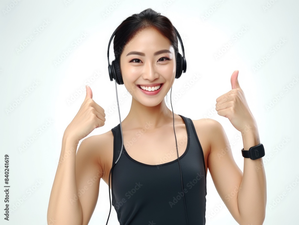 A person wearing headphones and giving a thumbs up, possibly indicating satisfaction or approval A person wearing headphones and giving a thumbs up, possibly indicating satisfaction or approval