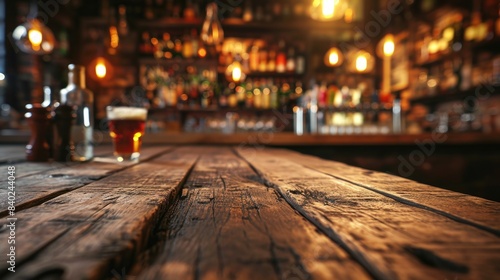 A wooden table with a glass of beer on top  perfect for a casual gathering or everyday use