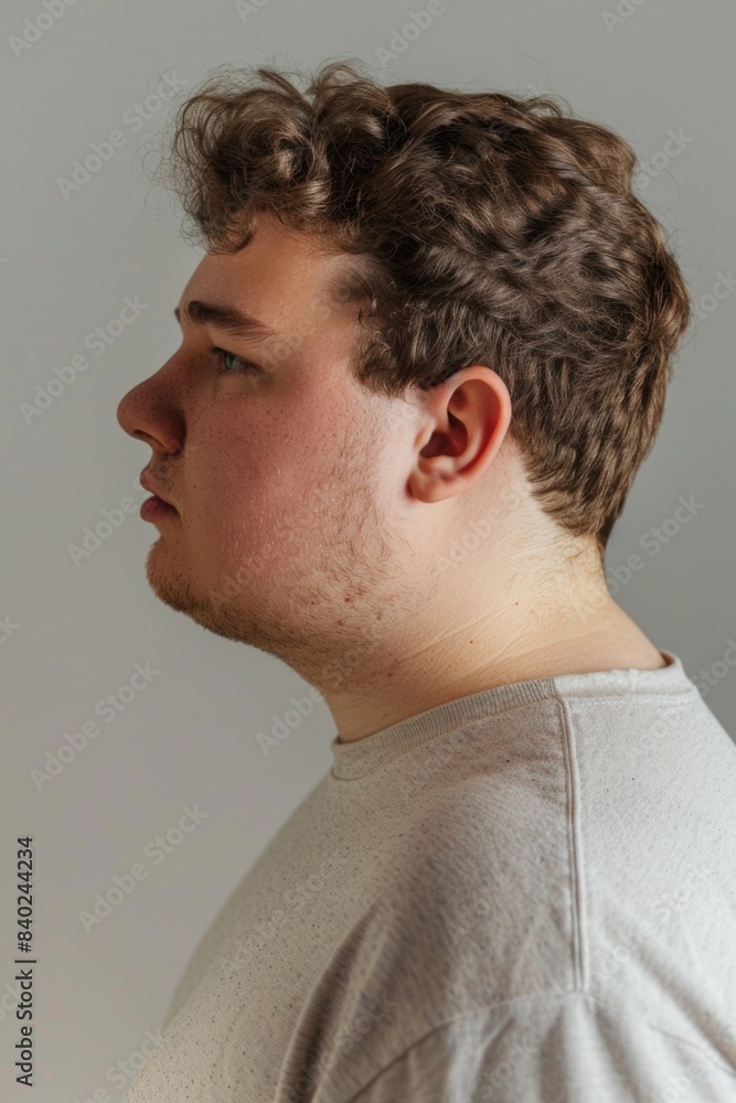 Obraz premium A man with curly hair wearing a gray shirt