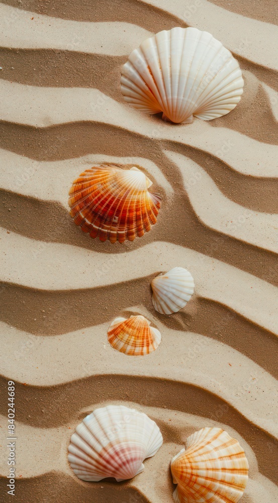 Sand and shells texture background. Wavy pattern on the sand, top view. Sand and shells texture background. Wavy pattern on the sand, top view.
