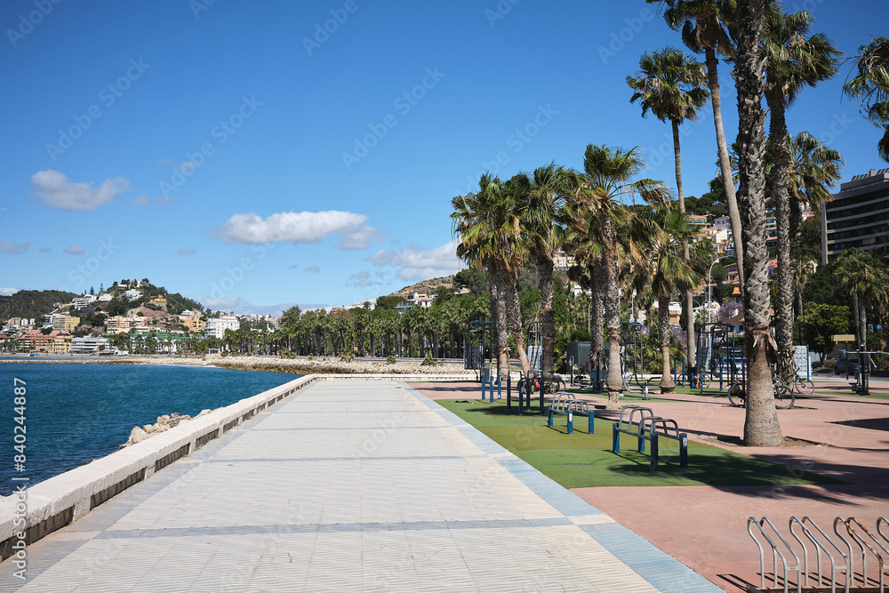 promenade in Malagueta beach in Malaga, Spain promenade in Malagueta beach in Malaga, Spain