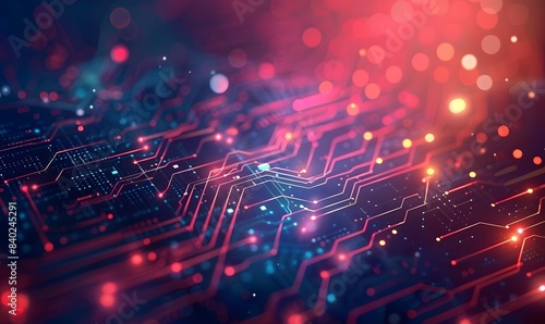 A computer chip with red and blue lines