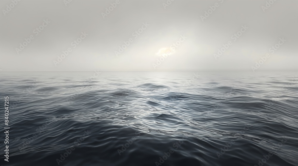 Obraz premium Misty Ocean Horizon with Gentle Waves Under Overcast Sky