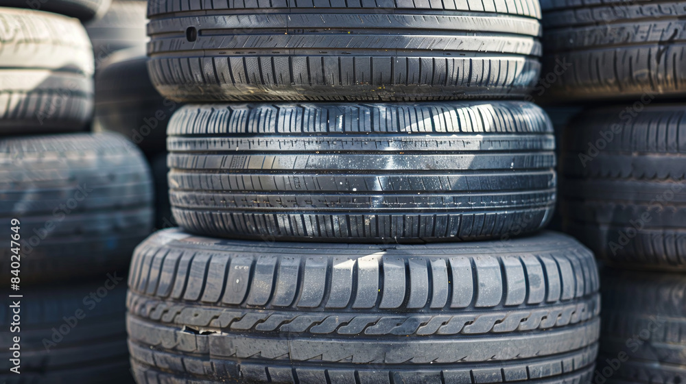 A large number of car tires. Close-up photo A large number of car tires. Close-up photo