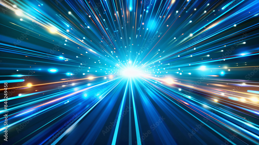 Dynamic blue abstract light streaks radiating from a central point Dynamic blue abstract light streaks radiating from a central point