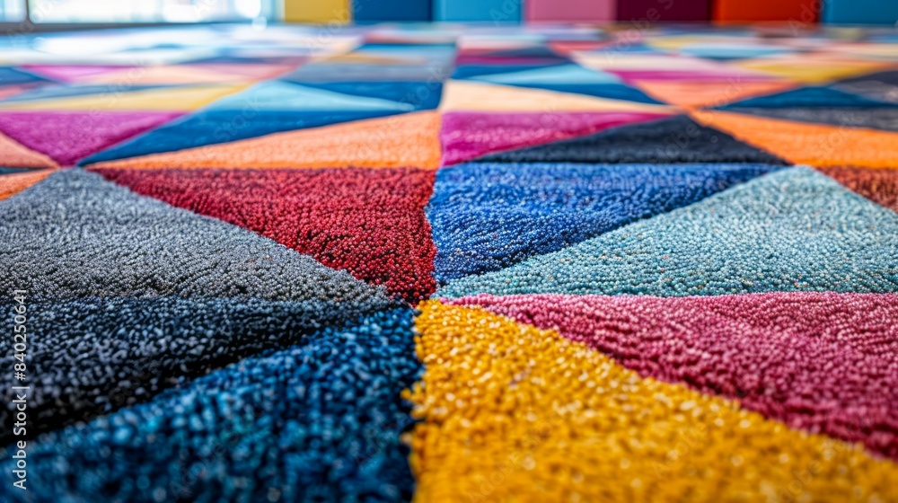 Close-up of a colorful carpet with a triangular pattern Close-up of a colorful carpet with a triangular pattern