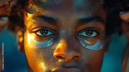 A detailed shot of someone applying eye gel patches under their eyes