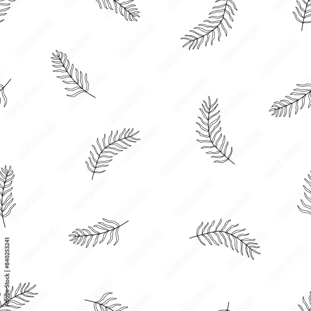 Fototapeta premium Seamless pattern doodle palm leaf. Vector illustration tropical plants background.