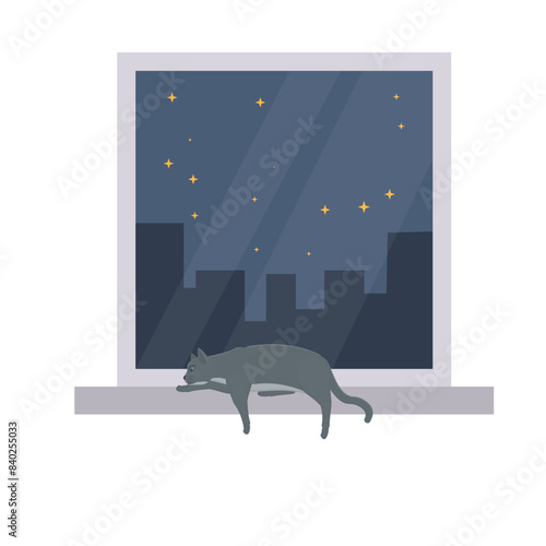 Cat. Cat is resting on the windowsill, vector illustration