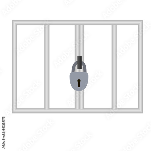 Grille with a lock. Fence door with lock, vector illustration