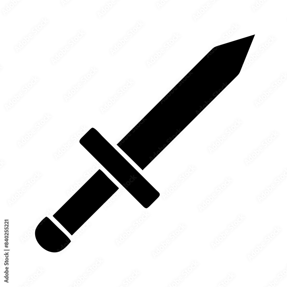 Minimalist Medieval Weapon Icon: Black Sword Silhouette on White Background for Graphic Design and Symbolizing Strength and Power. Minimalist Medieval Weapon Icon: Black Sword Silhouette on White Background for Graphic Design and Symbolizing Strength and Power.