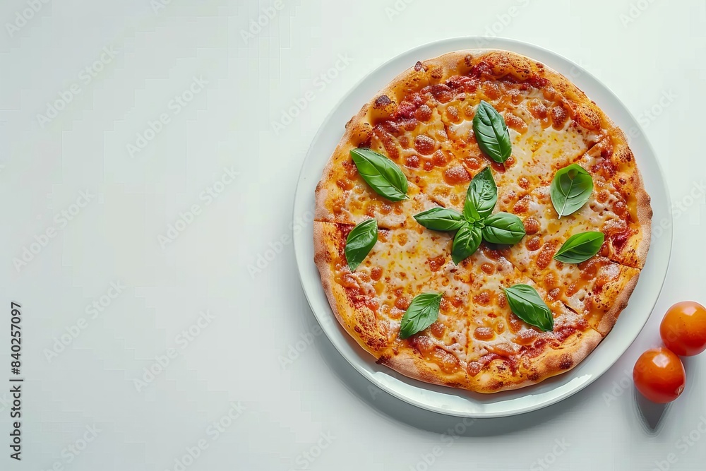 Classic margherita pizza with fresh basil and a golden crust, showcasing the rich flavors and melted cheese, perfect for food photography and pizza lovers Classic margherita pizza with fresh basil and a golden crust, showcasing the rich flavors and melted cheese, perfect for food photography and pizza lovers