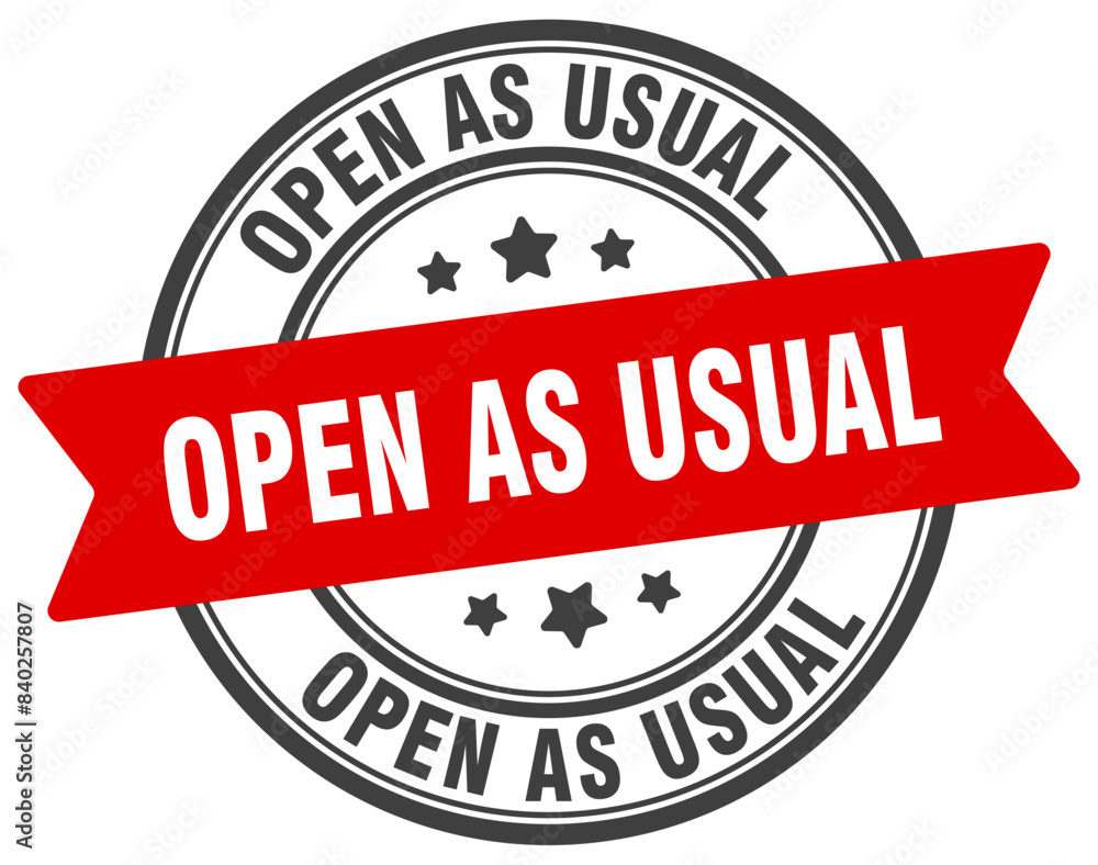 open as usual stamp. open as usual label on transparent background. round sign open as usual stamp. open as usual label on transparent background. round sign