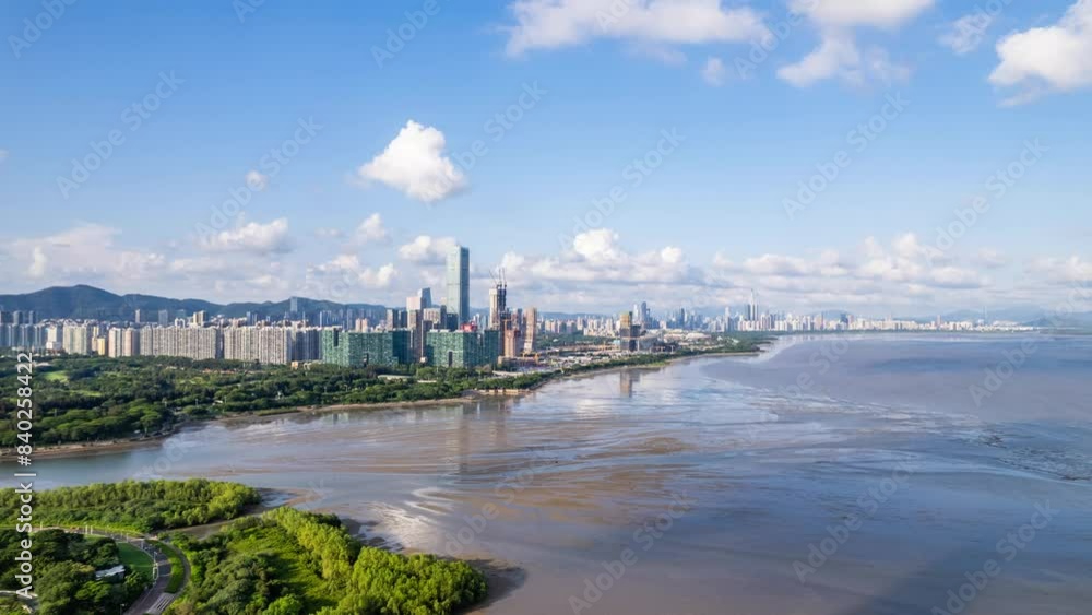 Time-lapse aerial photography of Shenzhen Bay, China Time-lapse aerial photography of Shenzhen Bay, China