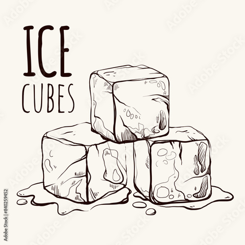 Ice cubes. Hand drawn vector illustration