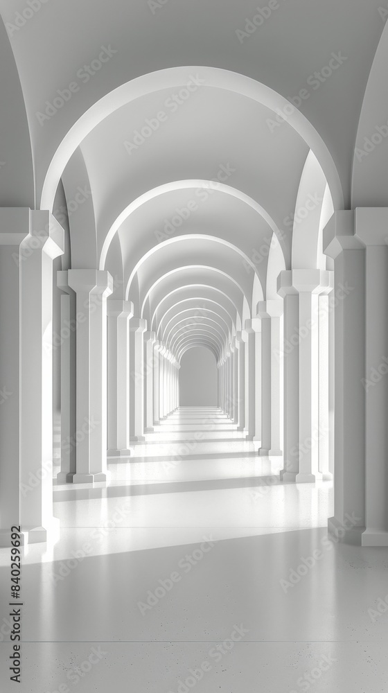 White Arched Hallway With Light Streaming In