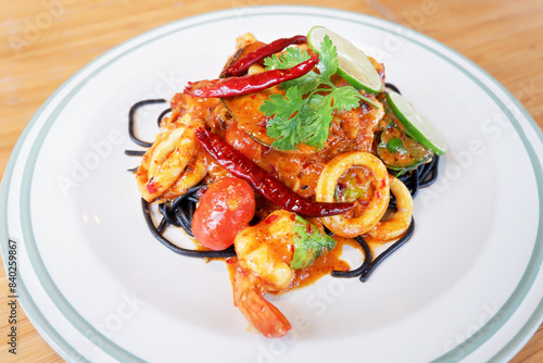 Tom Yum Seafood Black Spaghetti