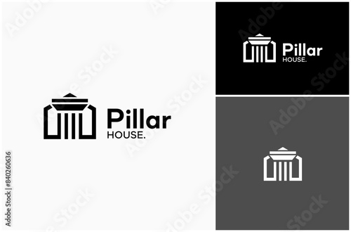 Pillar Lawyer Attorney Law Court Home House Building Architecture Vector Logo Design Illustration